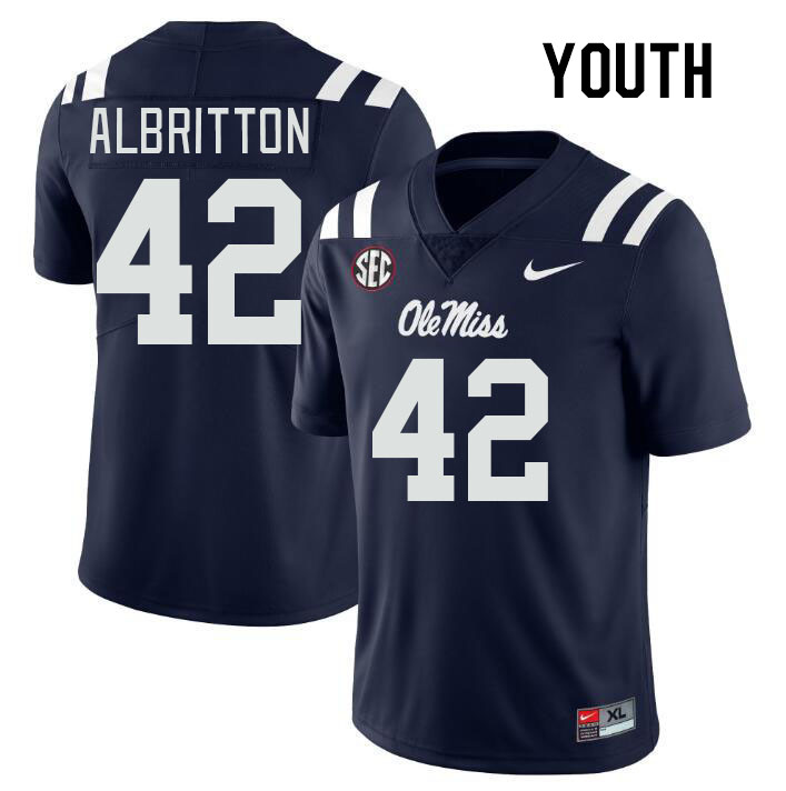 Youth #42 Jason Albritton Ole Miss Rebels College Football Jerseyes Stitched Sale-Navy
